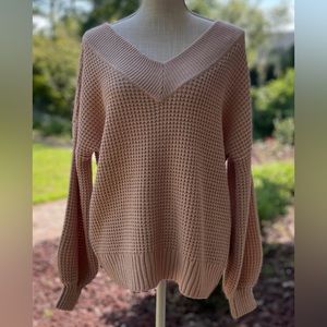 NWOT Blush/Dusty Pink Waffle-knit Double V-Neck Sweater. XS